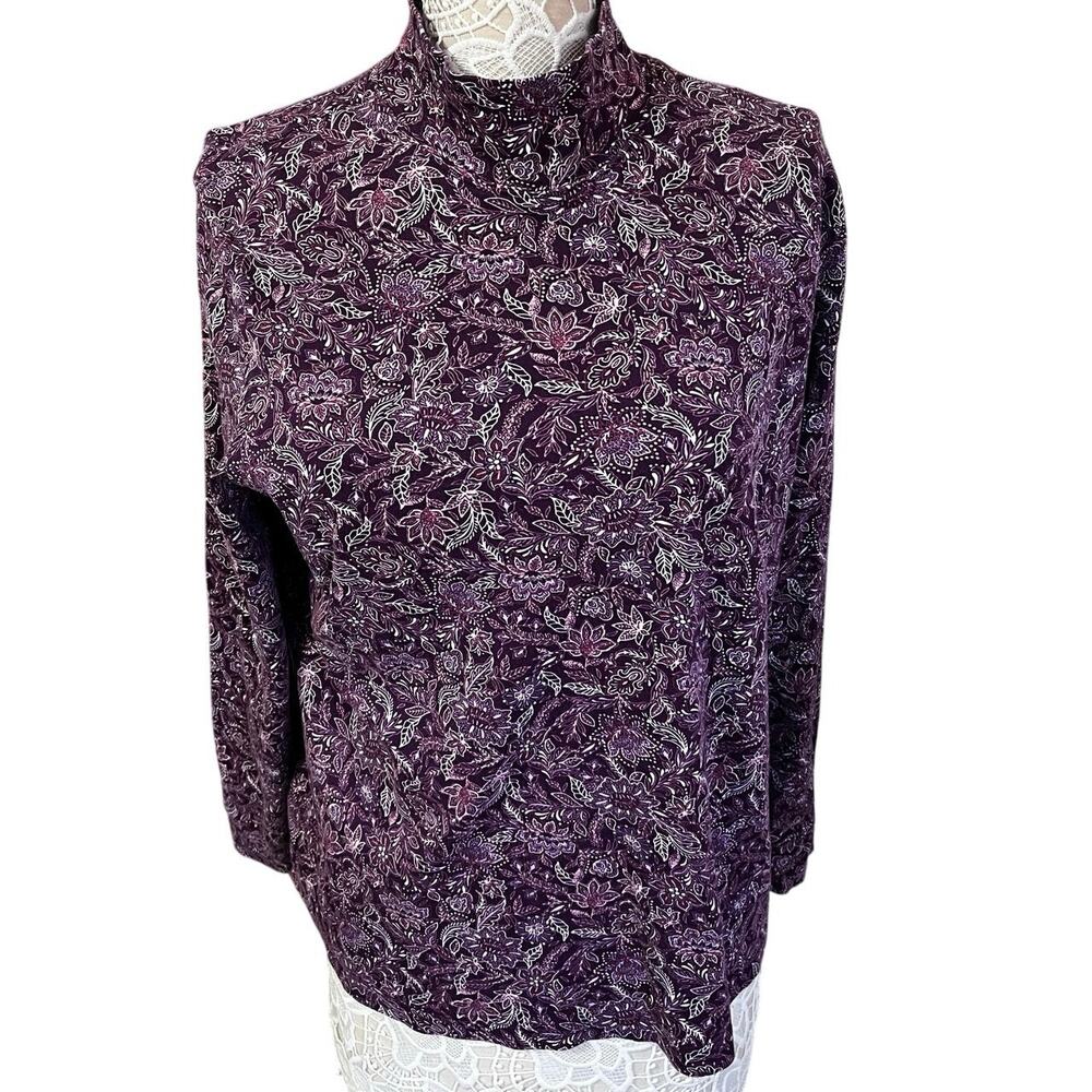 Lands End 100% Cotton Purple Floral Long Sleeve Top- Womens XL